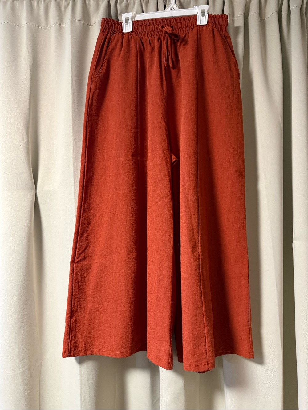 Wide Leg Linen Blend Drawstring Pants in Terracotta